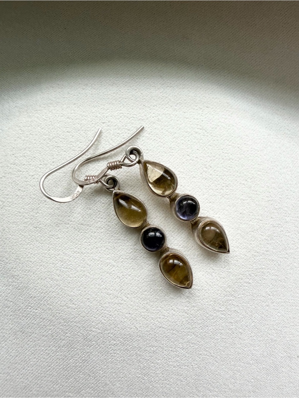 Sterling Silver Yellow Purple Earrings